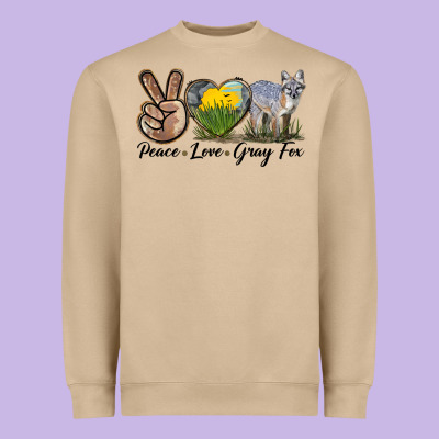 Peace Love Gray Fox Heavyweight Sweatshirt Designed By Lillyallendesigns