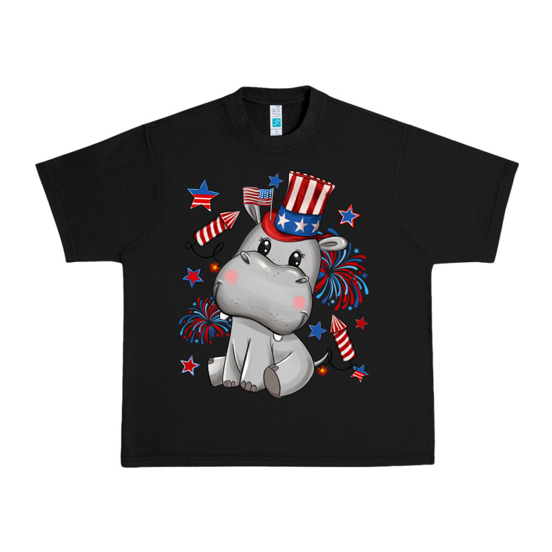 Fourth Of July Hippopotamus Urban Heavy Tee by CowGirlArtShop | Teevron