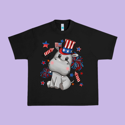 Fourth Of July Hippopotamus Urban Heavy Tee Designed By Cowgirlartshop