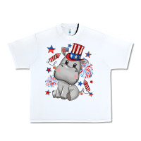 White fourth of july hippopotamus Urban Heavy Tee - CowGirlArtShop
