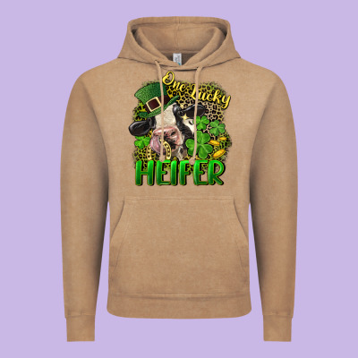 One Lucky Heifer Vintage Hoodie Designed By Cowgirlartshop