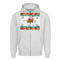 Dove Grey flamingo with tropical flowers Zipper Hoodie - Artiststas