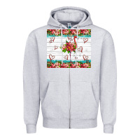 Heather Grey flamingo with tropical flowers Zipper Hoodie - Artiststas
