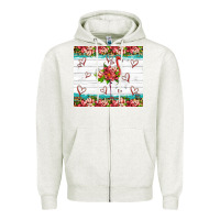 Oatmeal Heather flamingo with tropical flowers Zipper Hoodie - Artiststas