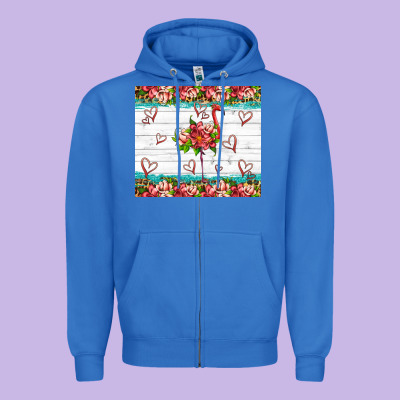 Flamingo With Tropical Flowers Zipper Hoodie Designed By Artiststas