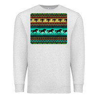 Oatmeal Heather turquoise horse and bullskull aztec  pattern Premium Sweatshirt - BarkalooDesign
