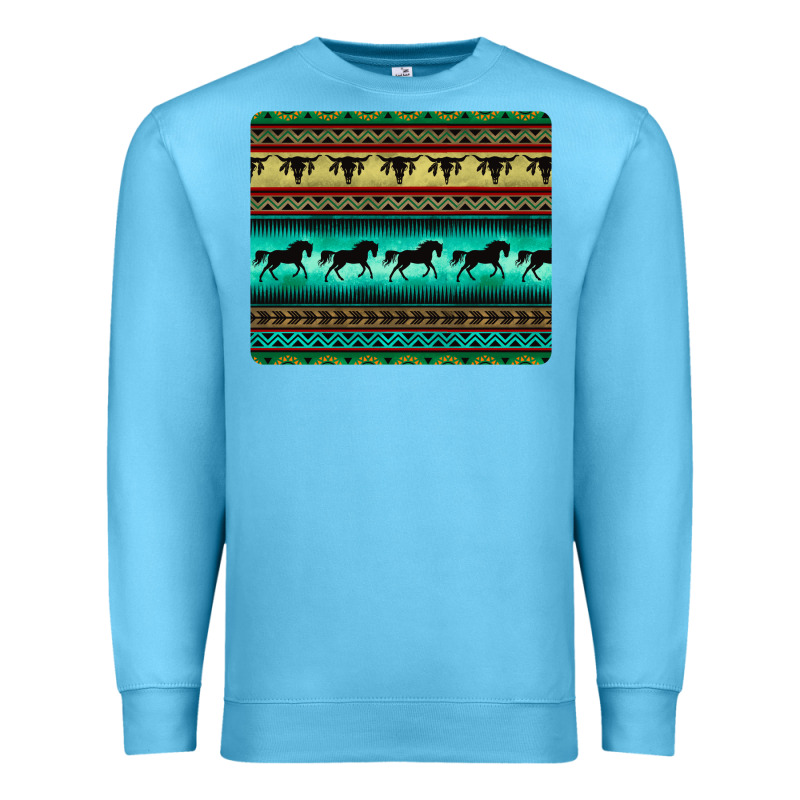 Turquoise Horse And Bullskull Aztec  Pattern Premium Sweatshirt by BarkalooDesign | Teevron
