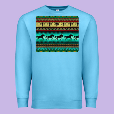 Turquoise Horse And Bullskull Aztec  Pattern Premium Sweatshirt Designed By Barkaloodesign