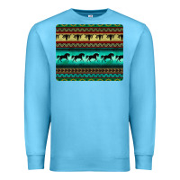Ocean Blue turquoise horse and bullskull aztec  pattern Premium Sweatshirt - BarkalooDesign