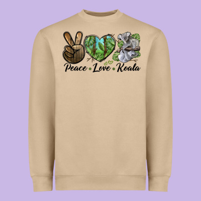 Peace Love Koala Heavyweight Sweatshirt Designed By Lillyallendesigns