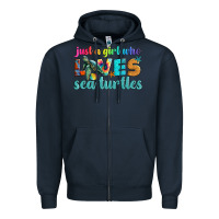 Navy just a girl who loves sea turtle Zipper Hoodie - Artiststas