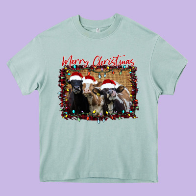 Merry Christmas Cows Heavy Core Tee Designed By Bettercallsaul