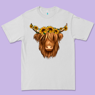 Sunflower Headband Highland Cow Premium Tee Designed By Jasminsmagicworld