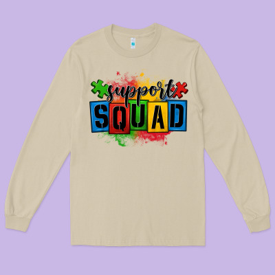 Autism Support Squad Long Sleeve Tee Designed By Oliviacreatesart