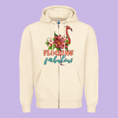 Flamingo Flocking Fabulous Zipper Hoodie Designed By Artiststas