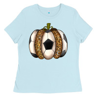 Baby Blue Soccer Pumpkin Ladies Tee - texasbilliewilder