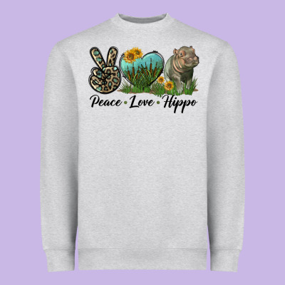 Peace Love Hippo Heavyweight Sweatshirt Designed By Lillyallendesigns