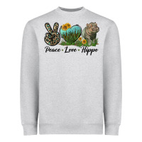 Heather Grey Peace Love Hippo Heavyweight Sweatshirt - LillyAllenDesigns