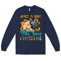 Navy just a girl who loves chickens Long Sleeve Tee - OliviaCreatesArt