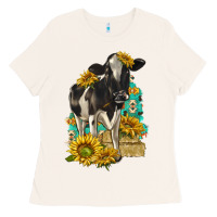 Bone Sunflowers Cow Ladies Tee - texasbilliewilder