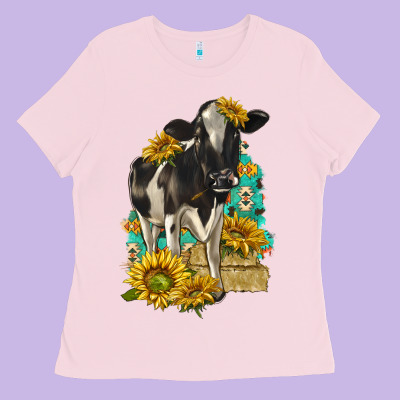 Sunflowers Cow Ladies Tee Designed By Texasbilliewilder