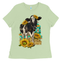 Matcha Sunflowers Cow Ladies Tee - texasbilliewilder