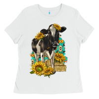 White Sunflowers Cow Ladies Tee - texasbilliewilder