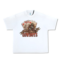 White Long live cowboys cards Urban Heavy Tee - HowdyJamesFarm