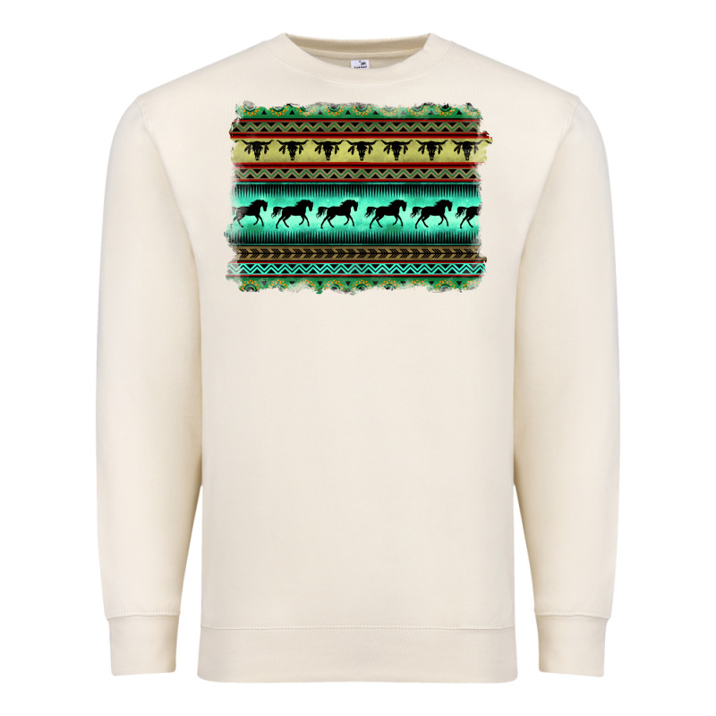 Turquoise Aztec Bullskull And Horse Premium Sweatshirt by BarkalooDesign | Teevron