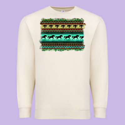 Turquoise Aztec Bullskull And Horse Premium Sweatshirt Designed By Barkaloodesign