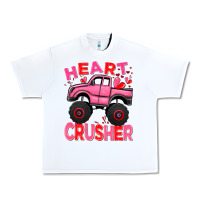 White Heart crusher pink monster truck Valentine's Day Urban Heavy Tee - HowdyJamesFarm