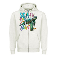 Oatmeal Heather sea you soon with sea turtle Zipper Hoodie - Artiststas