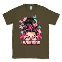 Army Green Warrior Cancer messy bun Cancer Awareness Classic Tee - HowdyJamesFarm