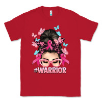 Red Warrior Cancer messy bun Cancer Awareness Classic Tee - HowdyJamesFarm