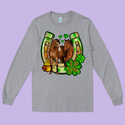 St. Patrick's Day Horse Horseshoe Long Sleeve Tee Designed By Oliviacreatesart