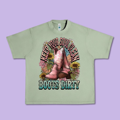 Keep Your Soul Clean Boots Dirty Cowboy Western Urban Heavy Tee Designed By Howdyjamesfarm