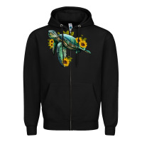 Black sea turtle with sunflowers Zipper Hoodie - Artiststas