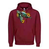 Burgundy sea turtle with sunflowers Zipper Hoodie - Artiststas