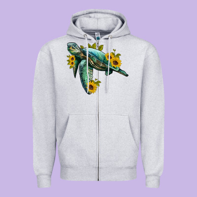 Sea Turtle With Sunflowers Zipper Hoodie Designed By Artiststas