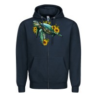 Navy sea turtle with sunflowers Zipper Hoodie - Artiststas