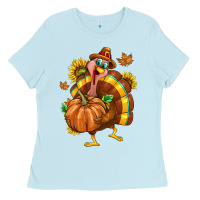 Baby Blue Thanksgiving Turkey Ladies Tee - texasbilliewilder
