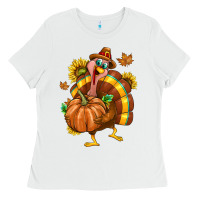 White Thanksgiving Turkey Ladies Tee - texasbilliewilder