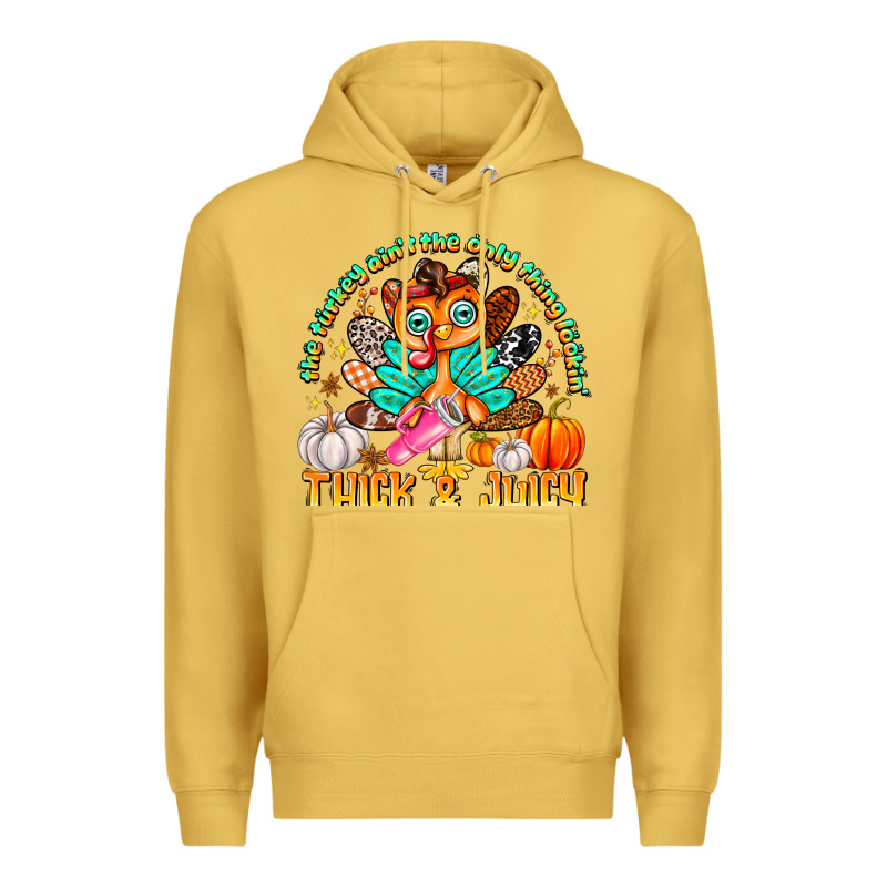 The Turkey Ain’t The Only Thing Lookin Thick & J Premium Hoodie by CowhideDigitalArt | Teevron