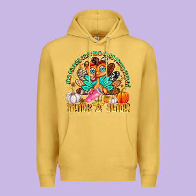 The Turkey Ain’t The Only Thing Lookin Thick & J Premium Hoodie Designed By Cowhidedigitalart