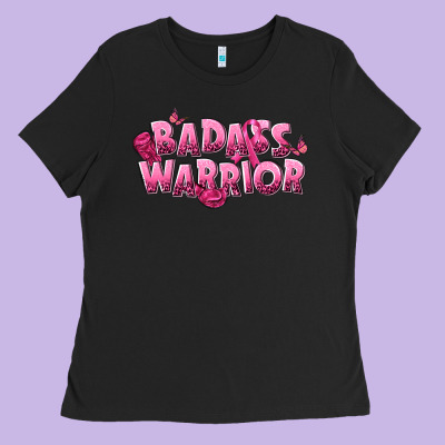 Badass Warrior Breast Cancer Ladies Tee Designed By Nancycooperartshop