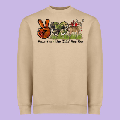 Peace Love White Tailed Buck Deer Heavyweight Sweatshirt Designed By Lillyallendesigns