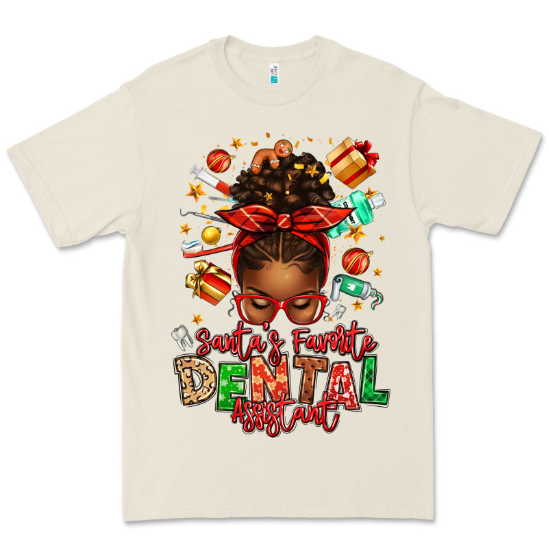 Santa's Favorite Dental Assistant Afro Messy Bun Premium Tee by texasbilliewilder | Teevron