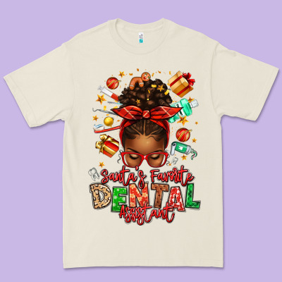 Santa's Favorite Dental Assistant Afro Messy Bun Premium Tee Designed By Texasbilliewilder