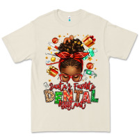Bone Santa's Favorite Dental Assistant Afro Messy Bun Premium Tee - texasbilliewilder