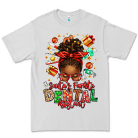 Dove Grey Santa's Favorite Dental Assistant Afro Messy Bun Premium Tee - texasbilliewilder